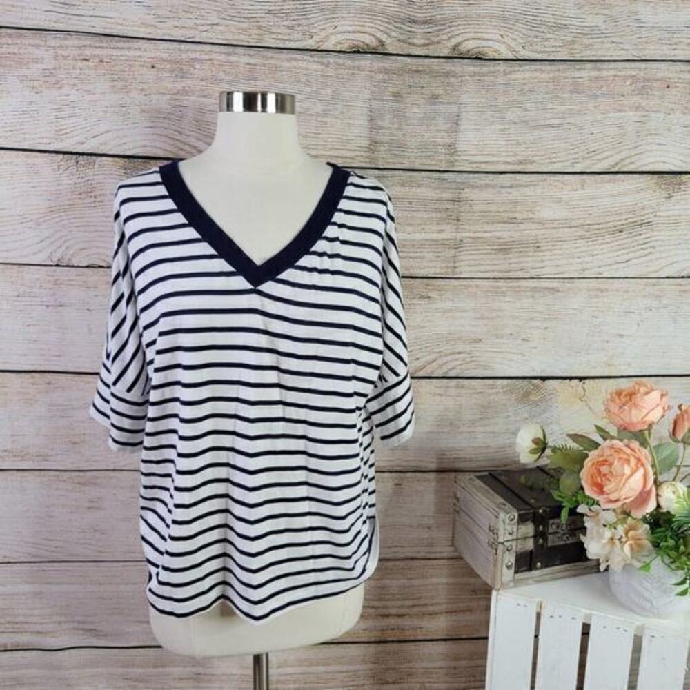Rachel Hollis Relaxed V-Neck Striped T-Shirt XXS
